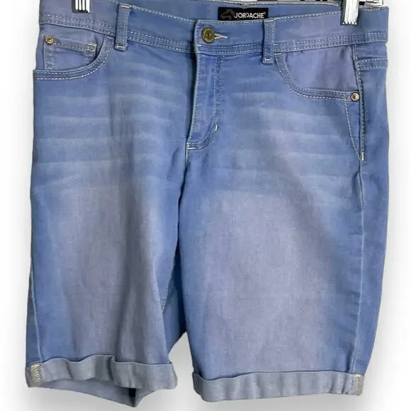 Jordache Bermuda Shorts Girls 16 Blue Casual Pockets Y2K Retro Stretch Academia - Picture 1 of 7
